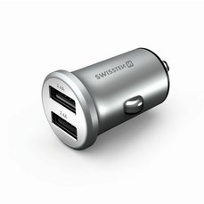 Zásuvka do zapalovače SWISSTEN 2 x USB 4,8A metal stříbrný