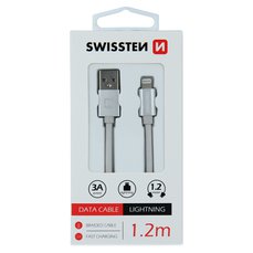 Kabel datový SWISSTEN TEXTILE USB / LIGHTNING 1,2 M stříbrný NEW 3/2023